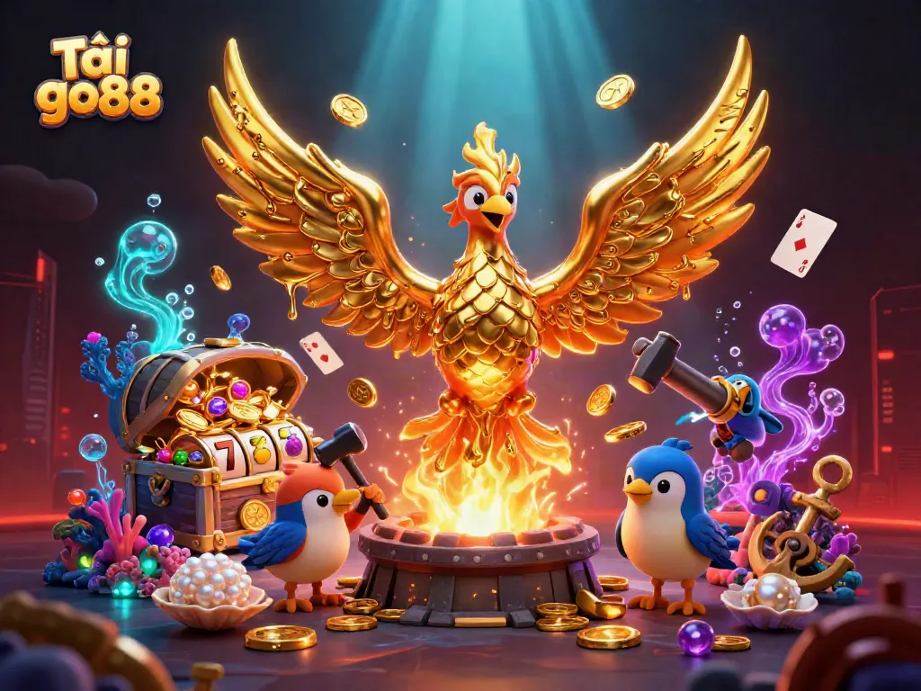 Experience rich gameplay with Tải go88, featuring a golden phoenix and vibrant casino visuals.