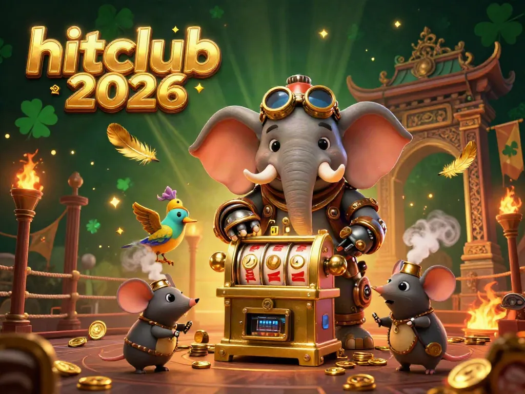 Engage with hitclub 2026 while experiencing a vibrant, dynamic 3D casino featuring steampunk characters and a golden slot machine.