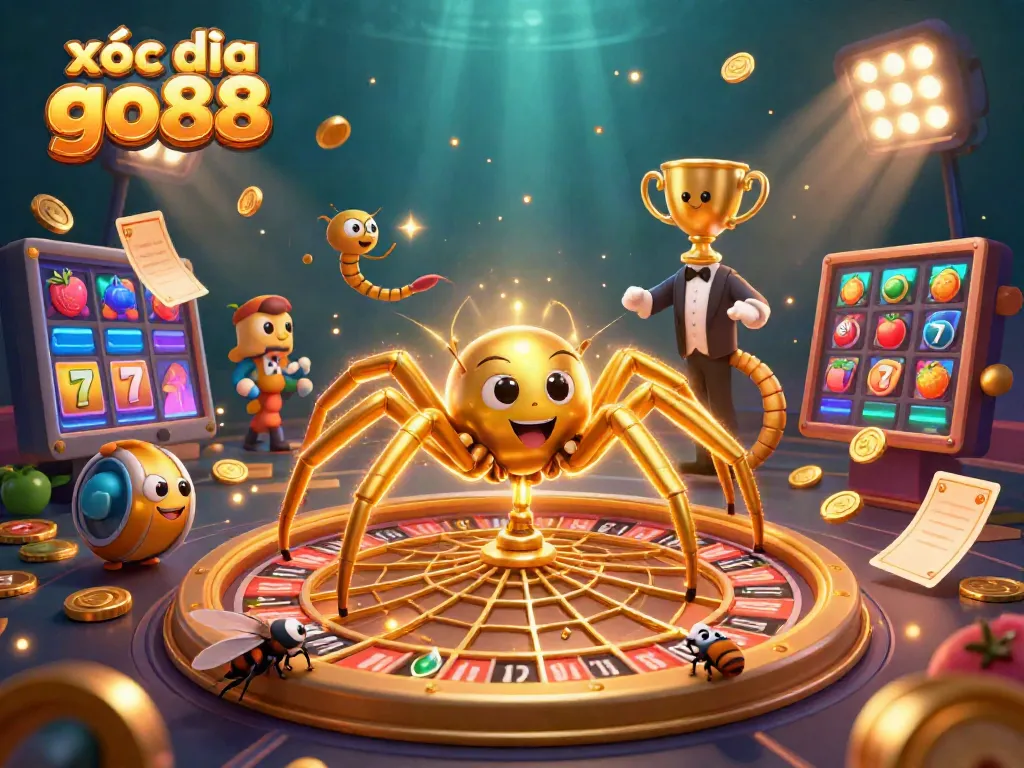 Experience the excitement of xóc đĩa go88 with a golden roulette web and animated betting scene.